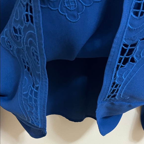 Halogen Cobalt Blue Ruffle Cutout Eyelet Long-Sleeve Detail Blouse Top Size XL - Picture 6 of 10